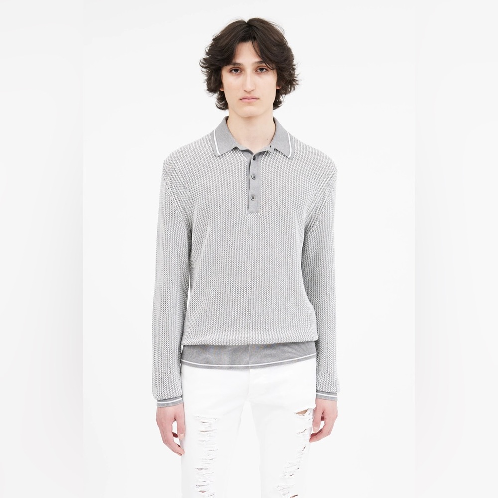 Tom Ford Men's Gray Polo Sweater Made in Italy Cotton Silk Size 56